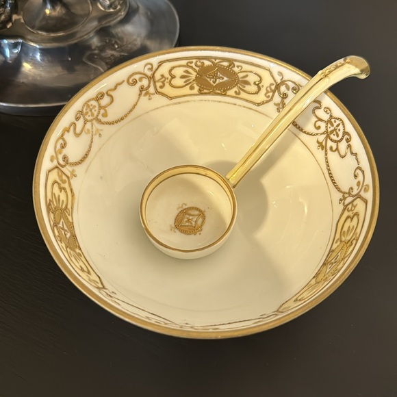 Antique Handpainted Nippon Mayonnaise/Whipped Cream Bowl w/Spoon - Picture 2 of 10